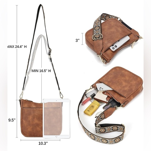 💕BOSTANTEN Crossbody Bag Vegan Leather Hobo With Wide Shoulder Strap💕 - Picture 3 of 10